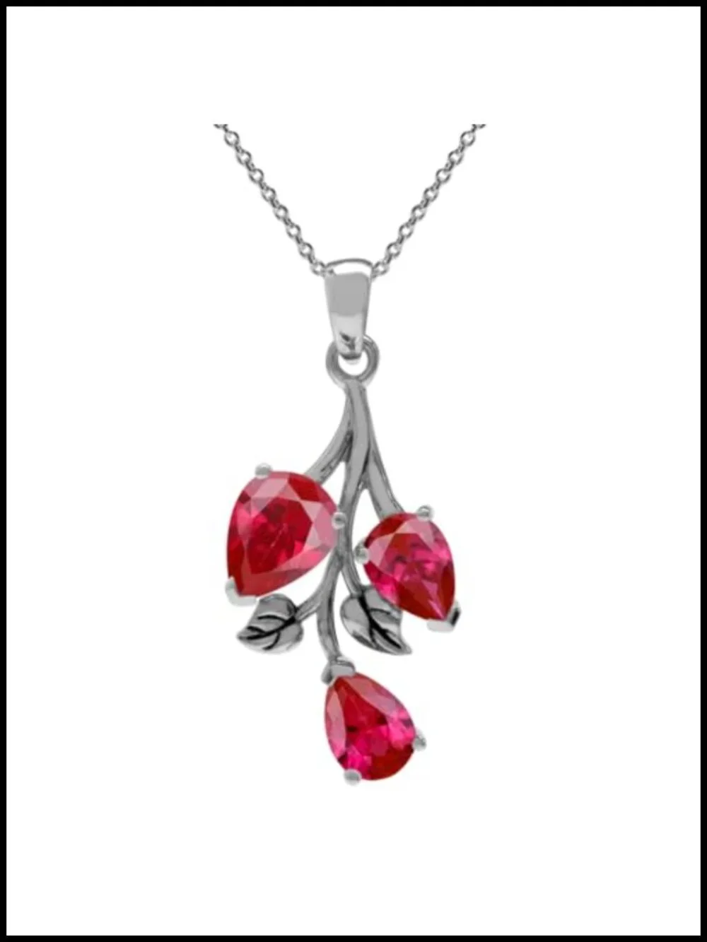 Vintage Inspired Leaf Pendant Necklace with Pear Shape Synthetic Ruby 925